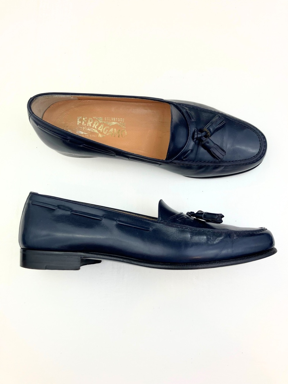 Vintage Salvatore Ferragamo Navy Blue Tassel Loafers Sz 7.5